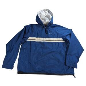 90s Nike Blue Windbreaker Jacket Mens Medium Hooded Pullover Swoosh Vintage